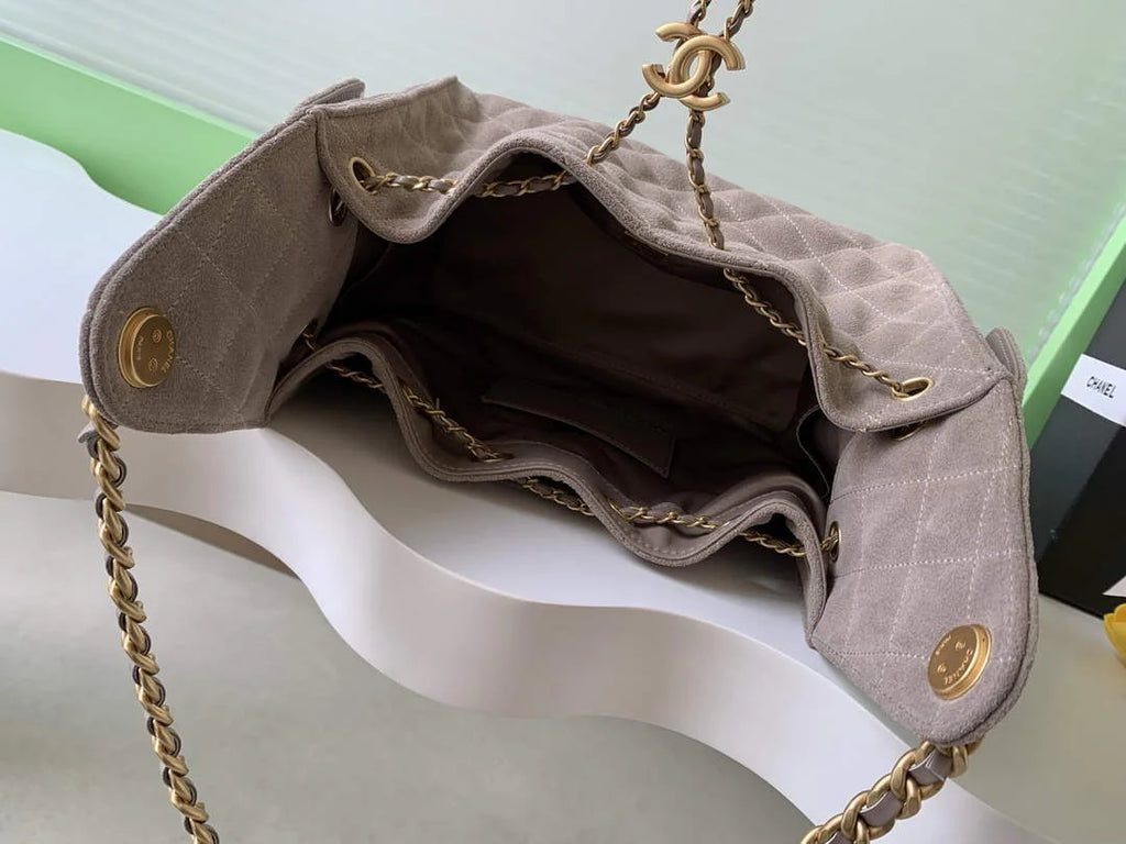 Chanel 25 small handbag, AS5293 Suede Gray