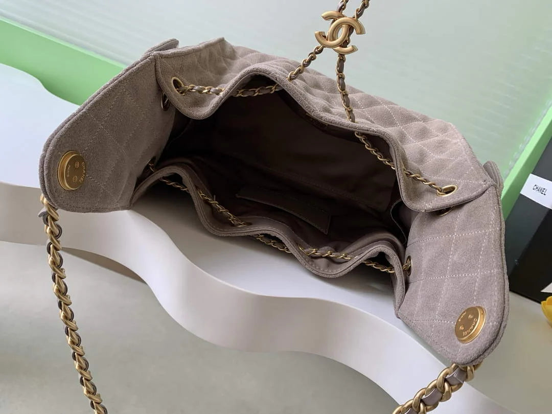 Chanel 25 small handbag, AS5293 Suede Gray