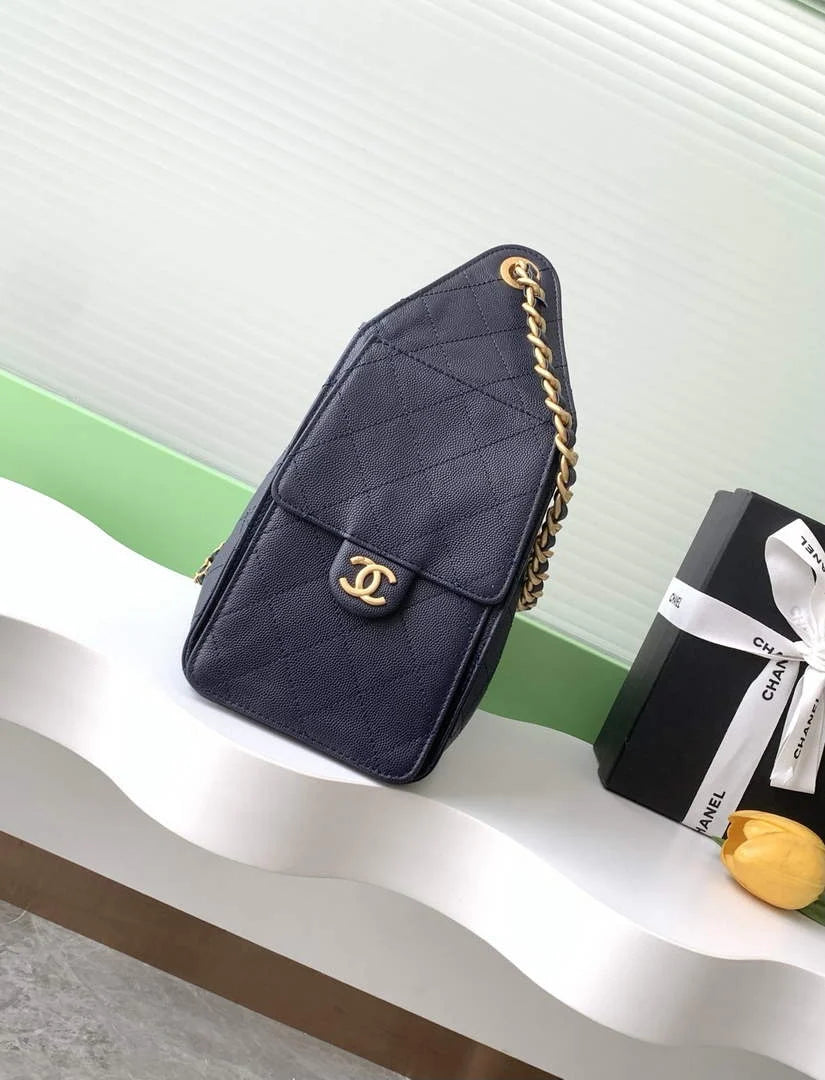 Chanel 25 small handbag, AS5293 Grained Calfskin Navy
