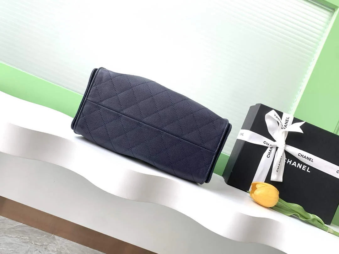 Chanel 25 small handbag, AS5293 Grained Calfskin Navy