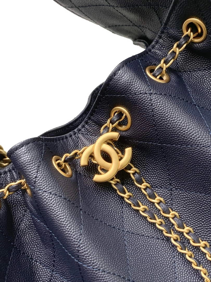 Chanel 25 small handbag, AS5293 Grained Calfskin Navy