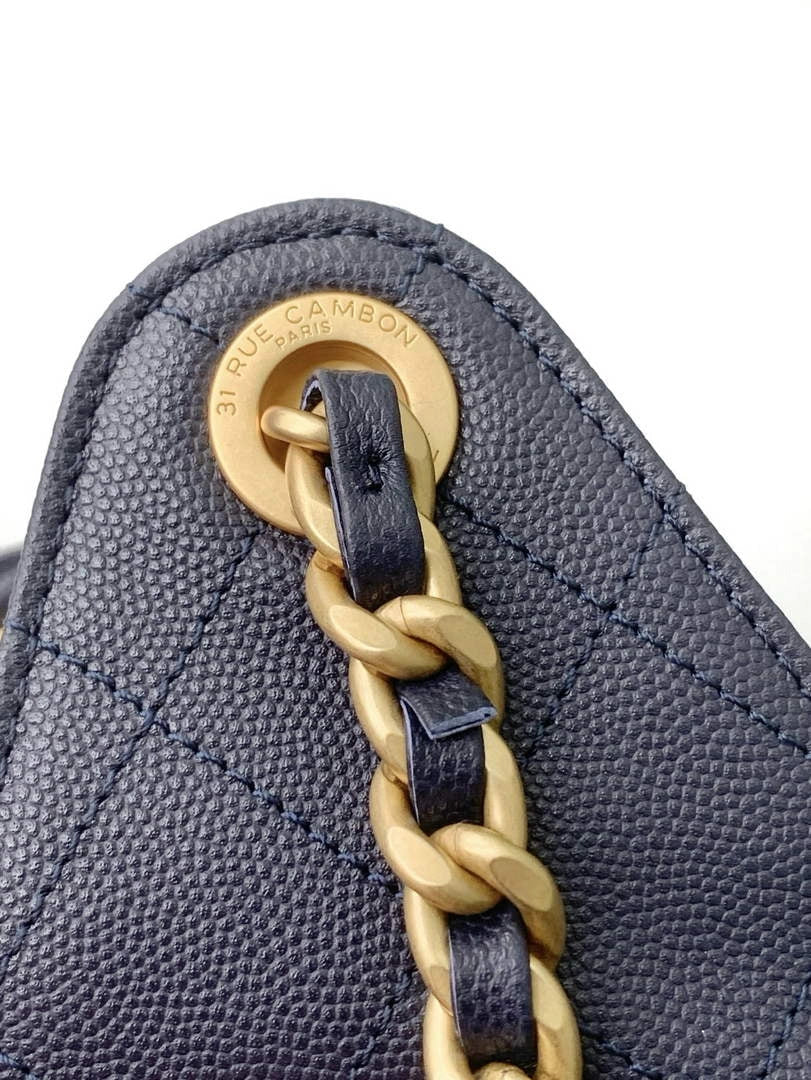 Chanel 25 small handbag, AS5293 Grained Calfskin Navy