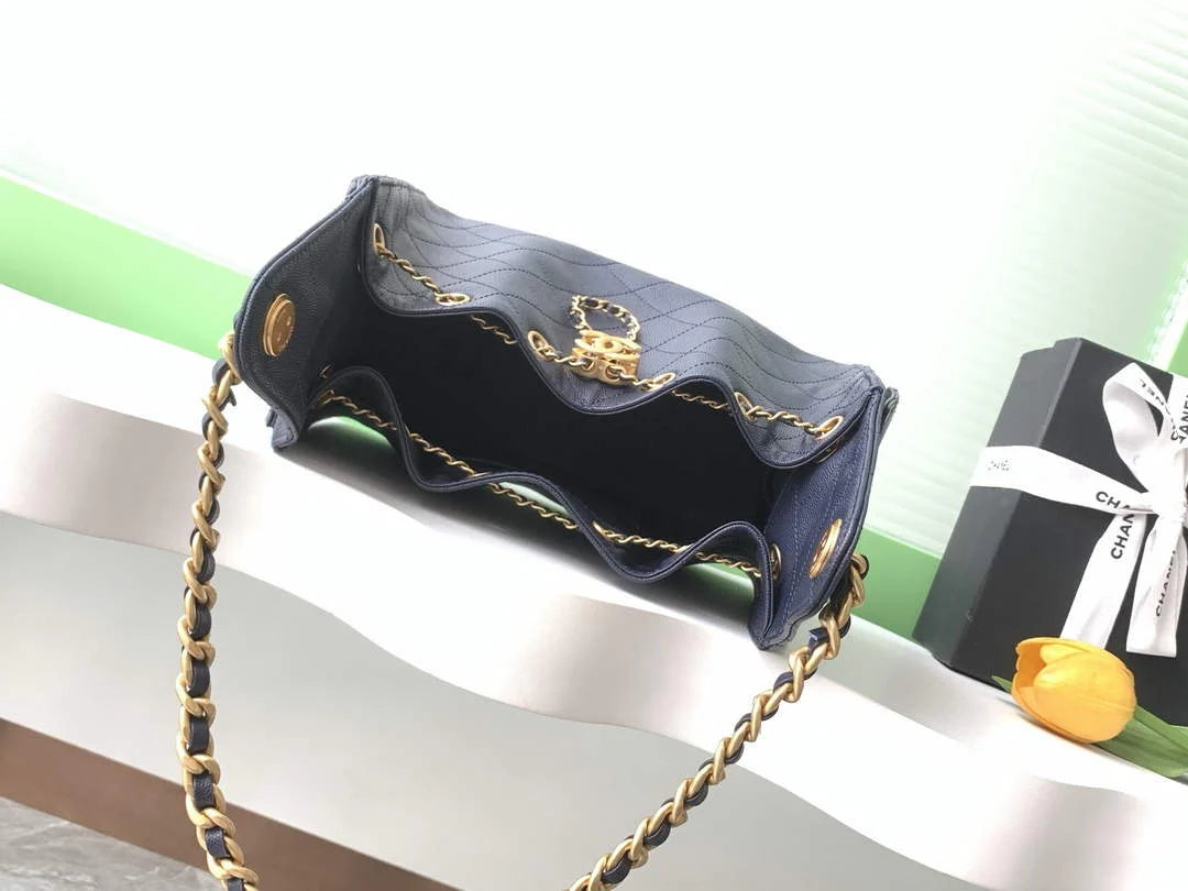 Chanel 25 small handbag, AS5293 Grained Calfskin Navy