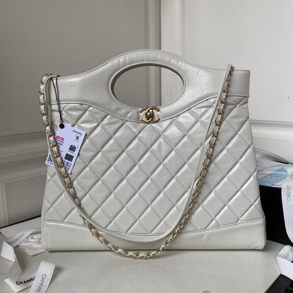 Chanel 31 Large shopping bag AS1010 Shiny Calfskin White