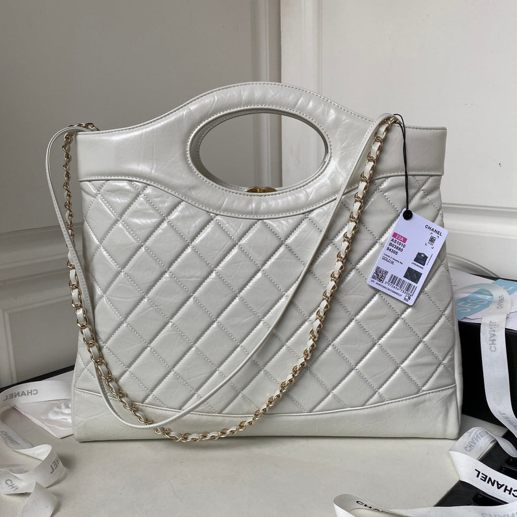 Chanel 31 Large shopping bag AS1010 Shiny Calfskin White