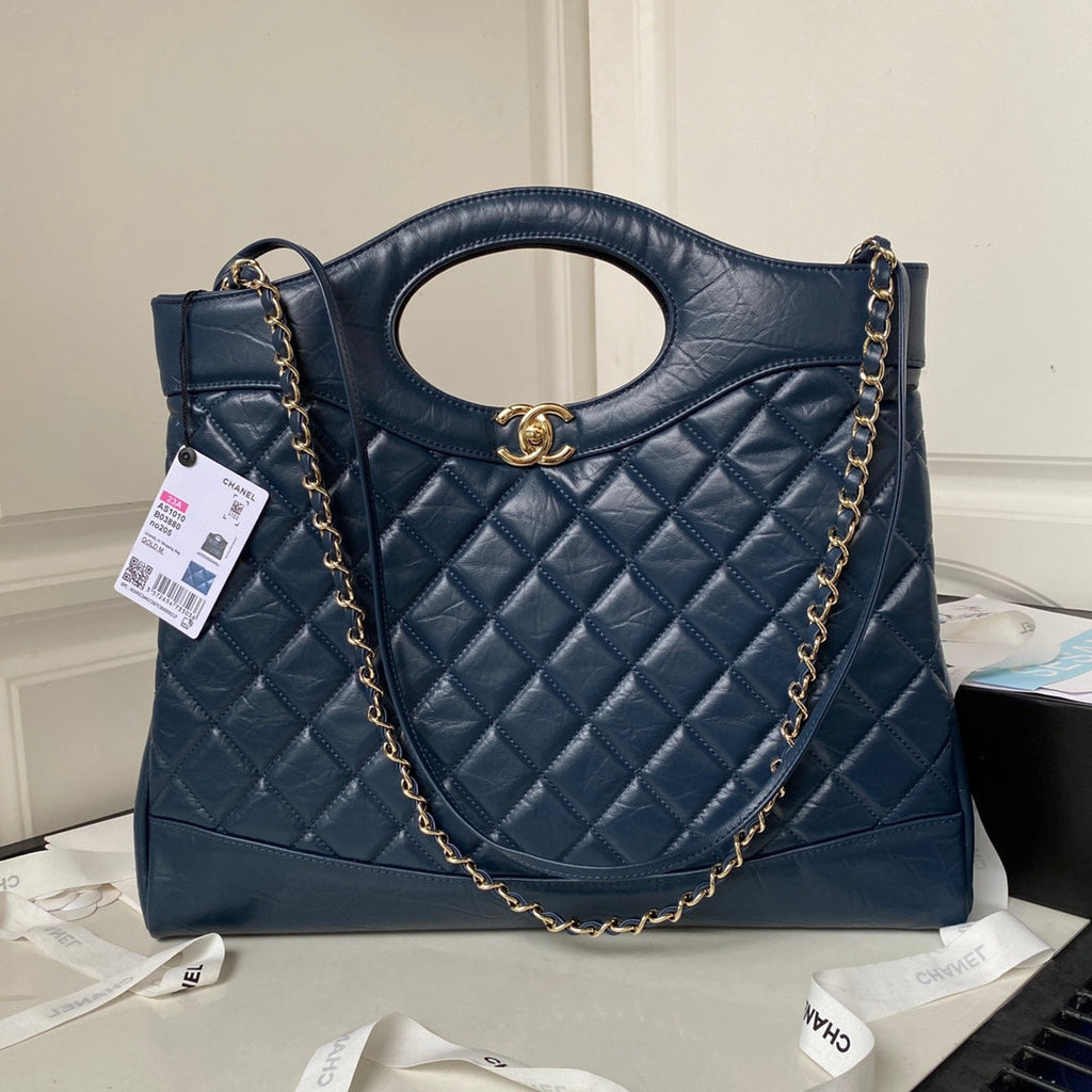 Chanel 31 Large shopping bag AS1010 Shiny Calfskin Navy Blue