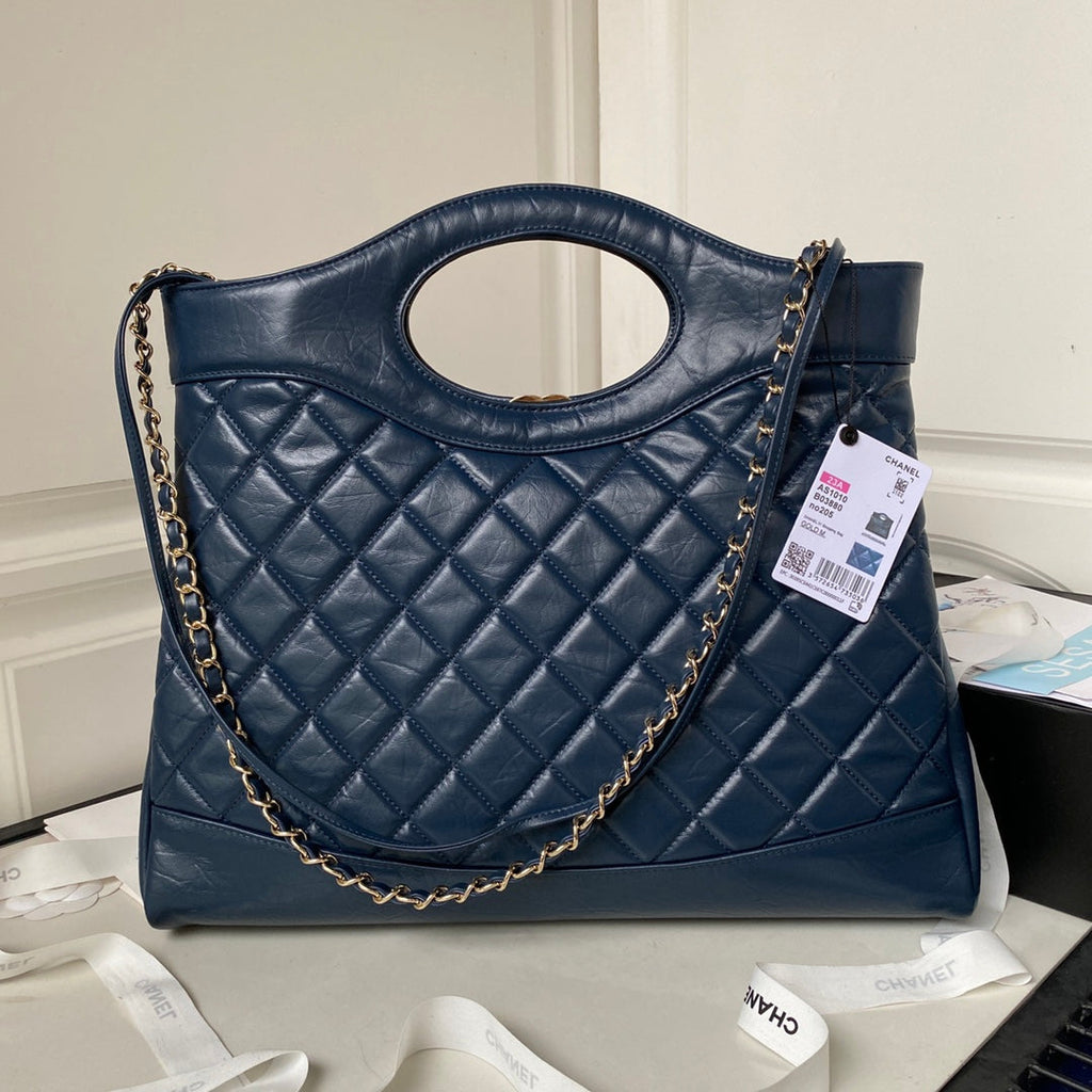 Chanel 31 Large shopping bag AS1010 Shiny Calfskin Navy Blue