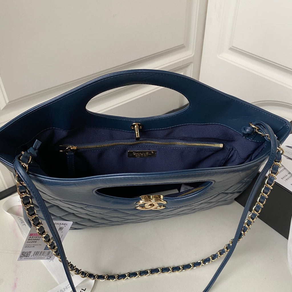 Chanel 31 Large shopping bag AS1010 Shiny Calfskin Navy Blue