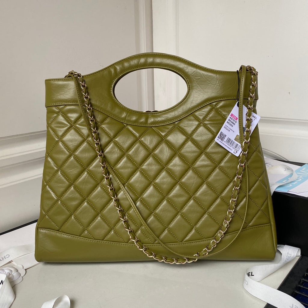 Chanel 31 Large shopping bag AS1010 Shiny Calfskin Green