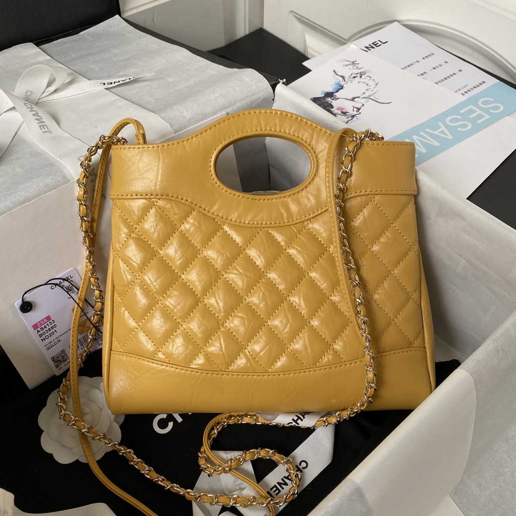 Chanel 31 mini shopping bag AS4133 Shiny Crumpled Calfskin Yellow