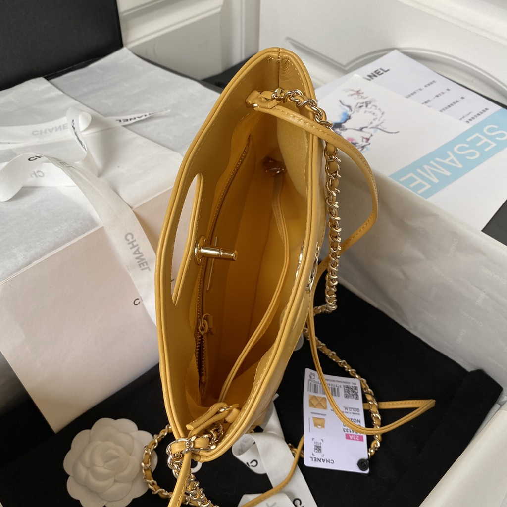 Chanel 31 mini shopping bag AS4133 Shiny Crumpled Calfskin Yellow