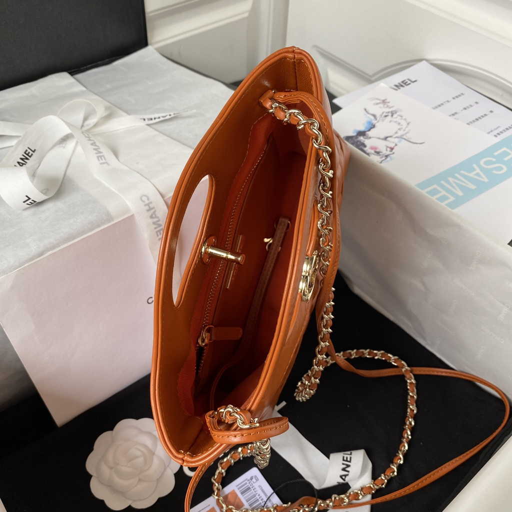 Chanel 31 mini shopping bag AS4133 Shiny Crumpled Calfskin Tan