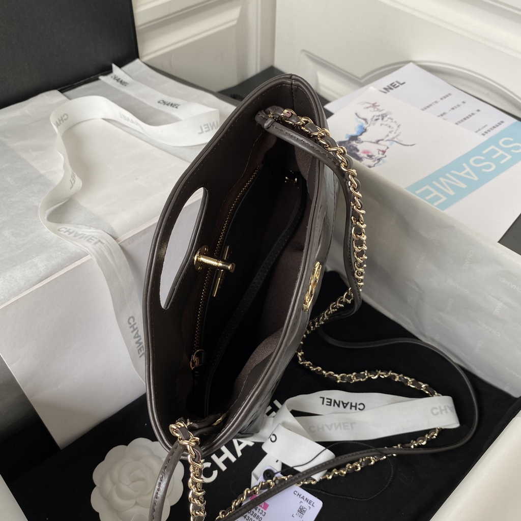 Chanel 31 mini shopping bag AS4133 Shiny Crumpled Calfskin Brown