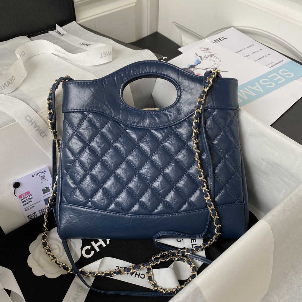Chanel 31 mini shopping bag AS4133 Shiny Crumpled Calfskin Navy Blue