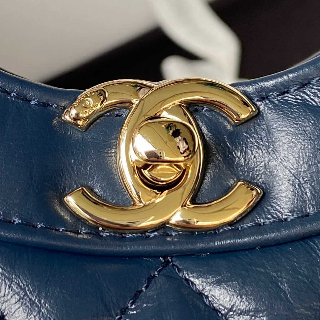 Chanel 31 mini shopping bag AS4133 Shiny Crumpled Calfskin Navy Blue