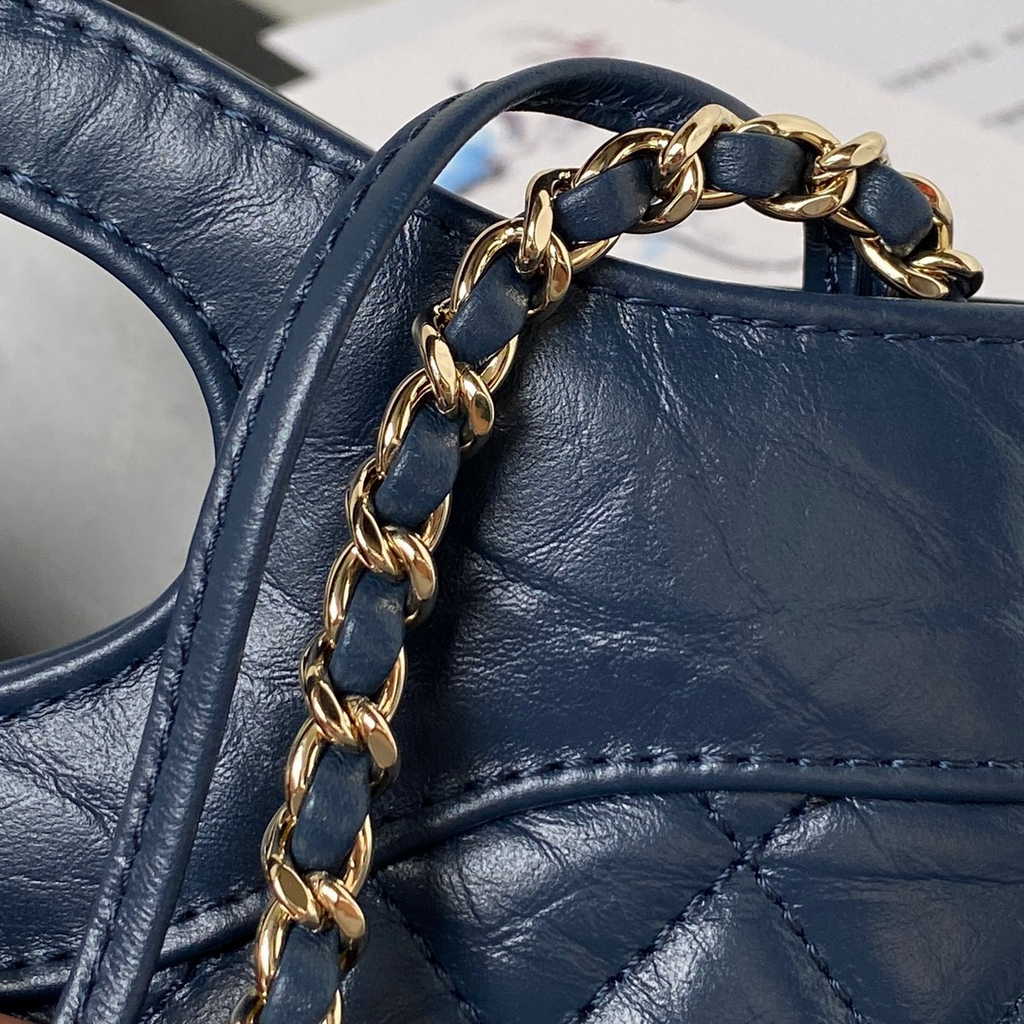 Chanel 31 mini shopping bag AS4133 Shiny Crumpled Calfskin Navy Blue