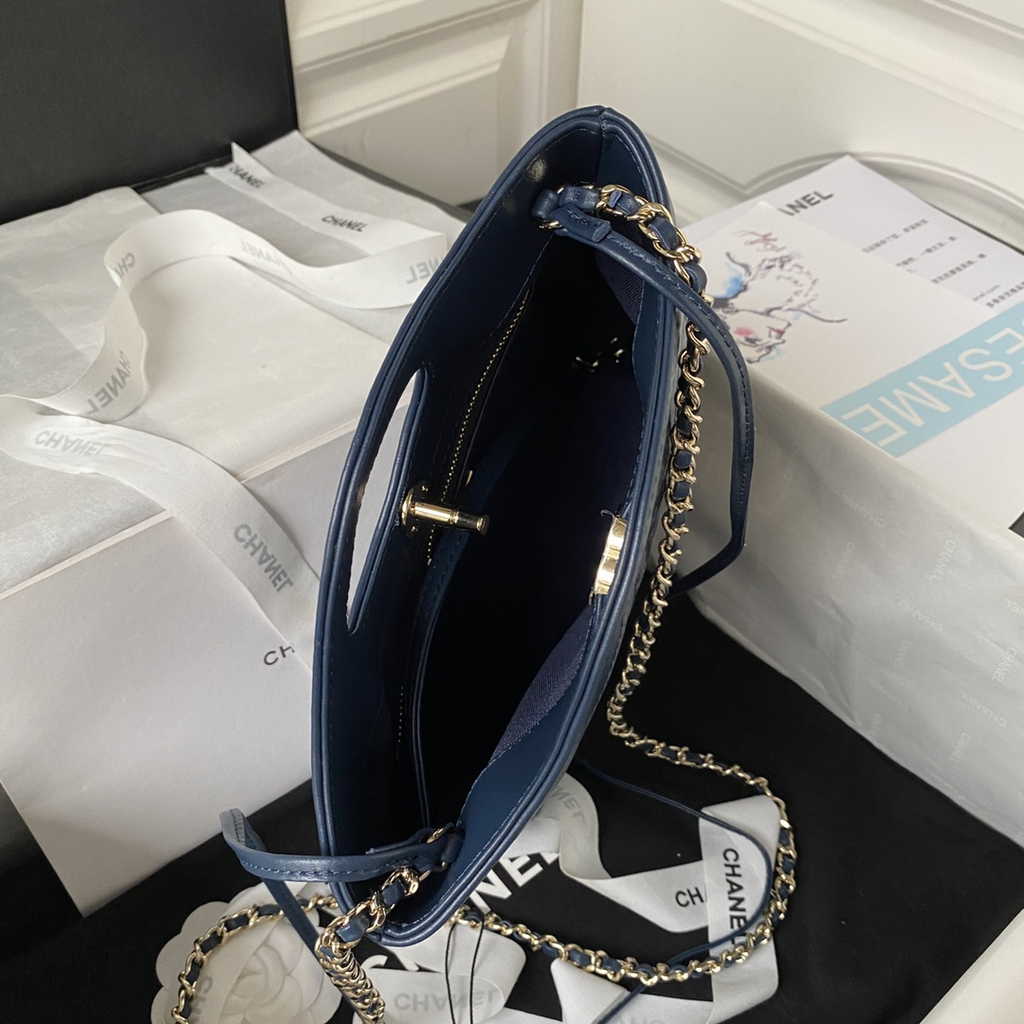 Chanel 31 mini shopping bag AS4133 Shiny Crumpled Calfskin Navy Blue