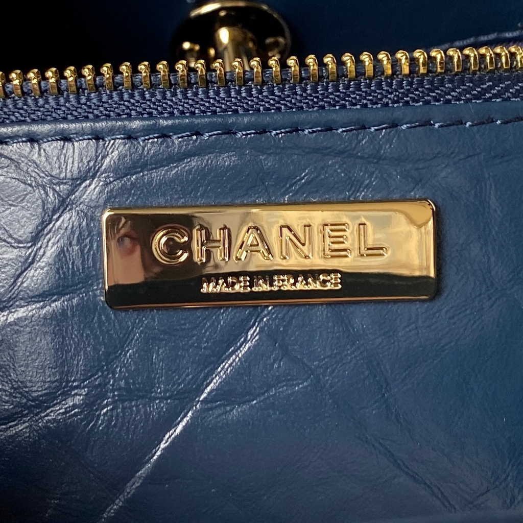 Chanel 31 mini shopping bag AS4133 Shiny Crumpled Calfskin Navy Blue