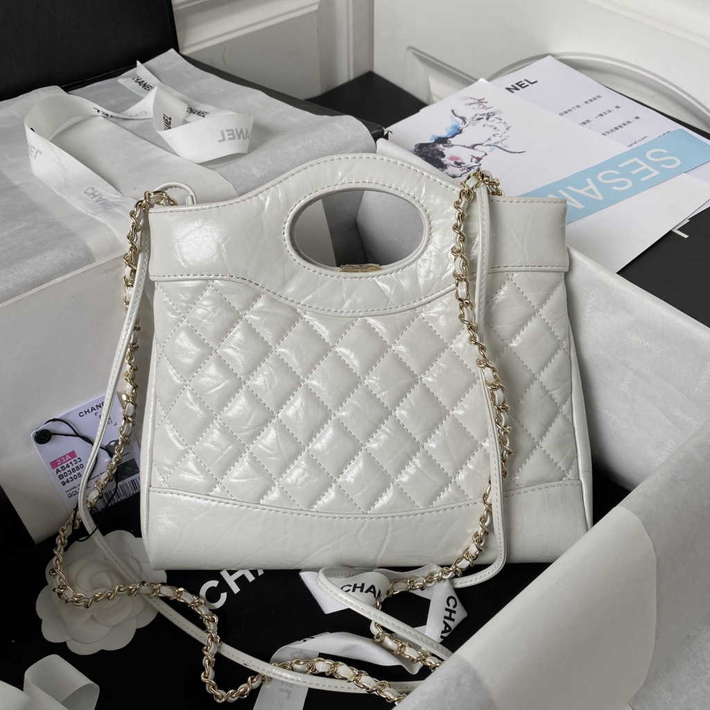 Chanel 31 mini shopping bag AS4133 Shiny Crumpled Calfskin White