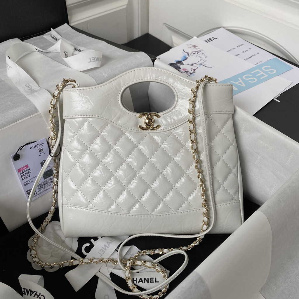 Chanel 31 mini shopping bag AS4133 Shiny Crumpled Calfskin White