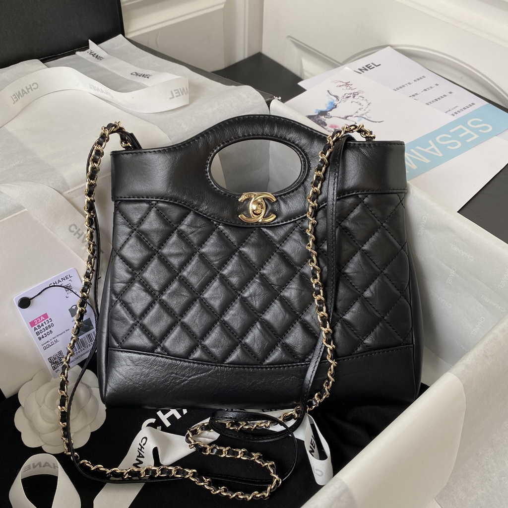 Chanel 31 mini shopping bag AS4133 Shiny Crumpled Calfskin Black