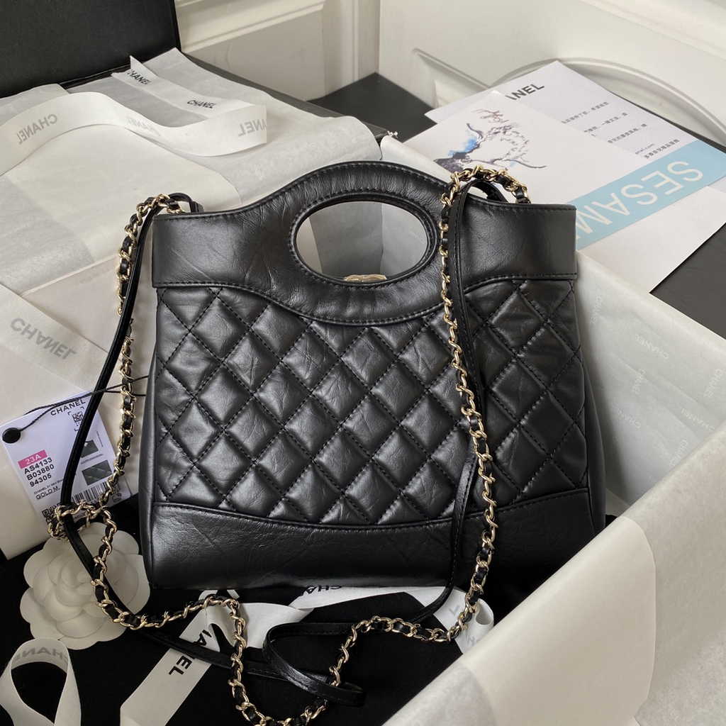 Chanel 31 mini shopping bag AS4133 Shiny Crumpled Calfskin Black