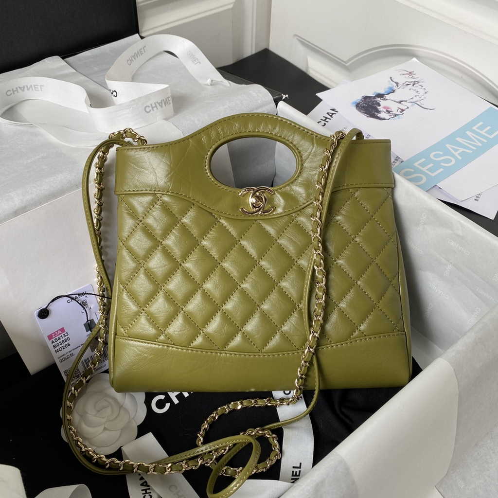 Chanel 31 mini shopping bag AS4133 Shiny Crumpled Calfskin Green