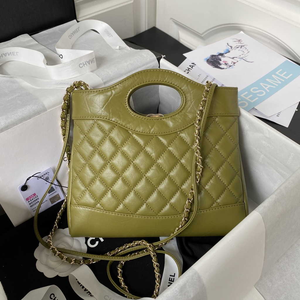 Chanel 31 mini shopping bag AS4133 Shiny Crumpled Calfskin Green
