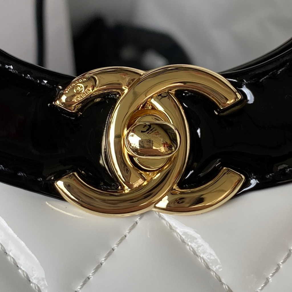 Chanel 31 mini shopping bag AS4133 White Black Patent calfskin