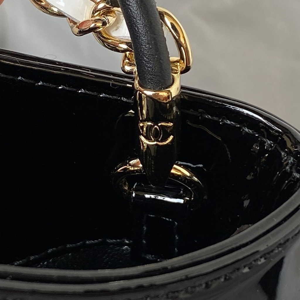 Chanel 31 mini shopping bag AS4133 White Black Patent calfskin