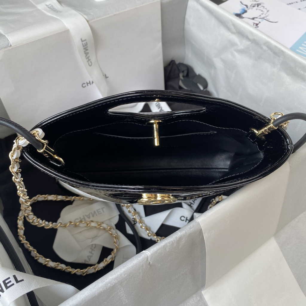 Chanel 31 mini shopping bag AS4133 White Black Patent calfskin