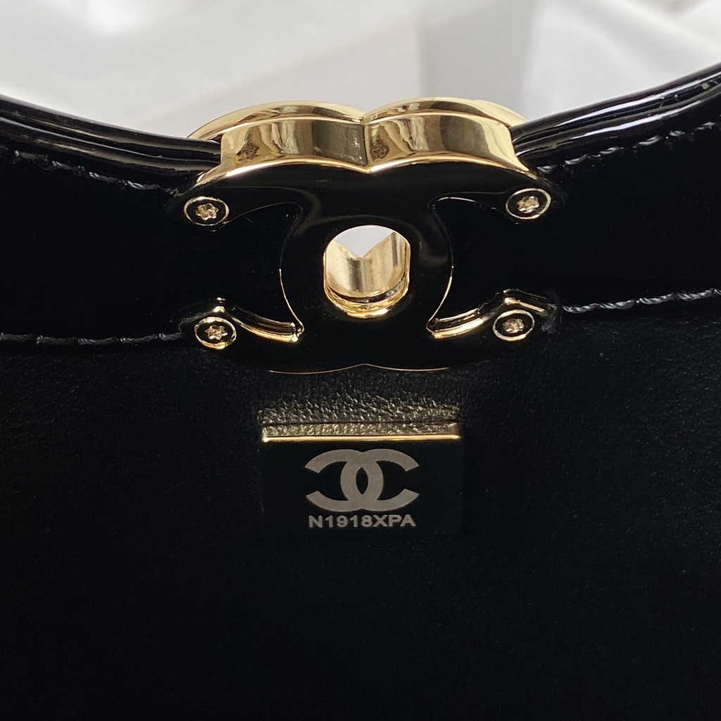 Chanel 31 mini shopping bag AS4133 White Black Patent calfskin