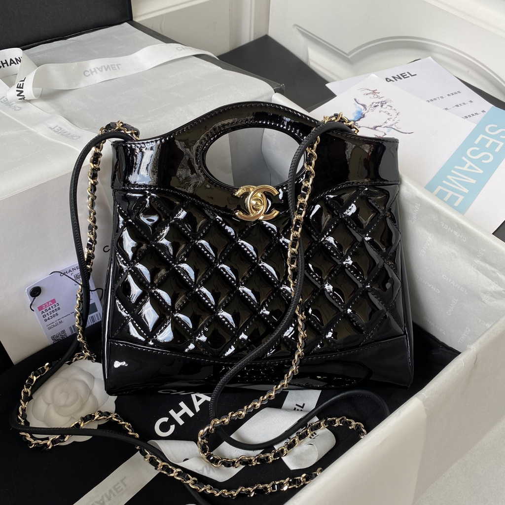 Chanel 31 mini shopping bag AS4133 Black Patent calfskin