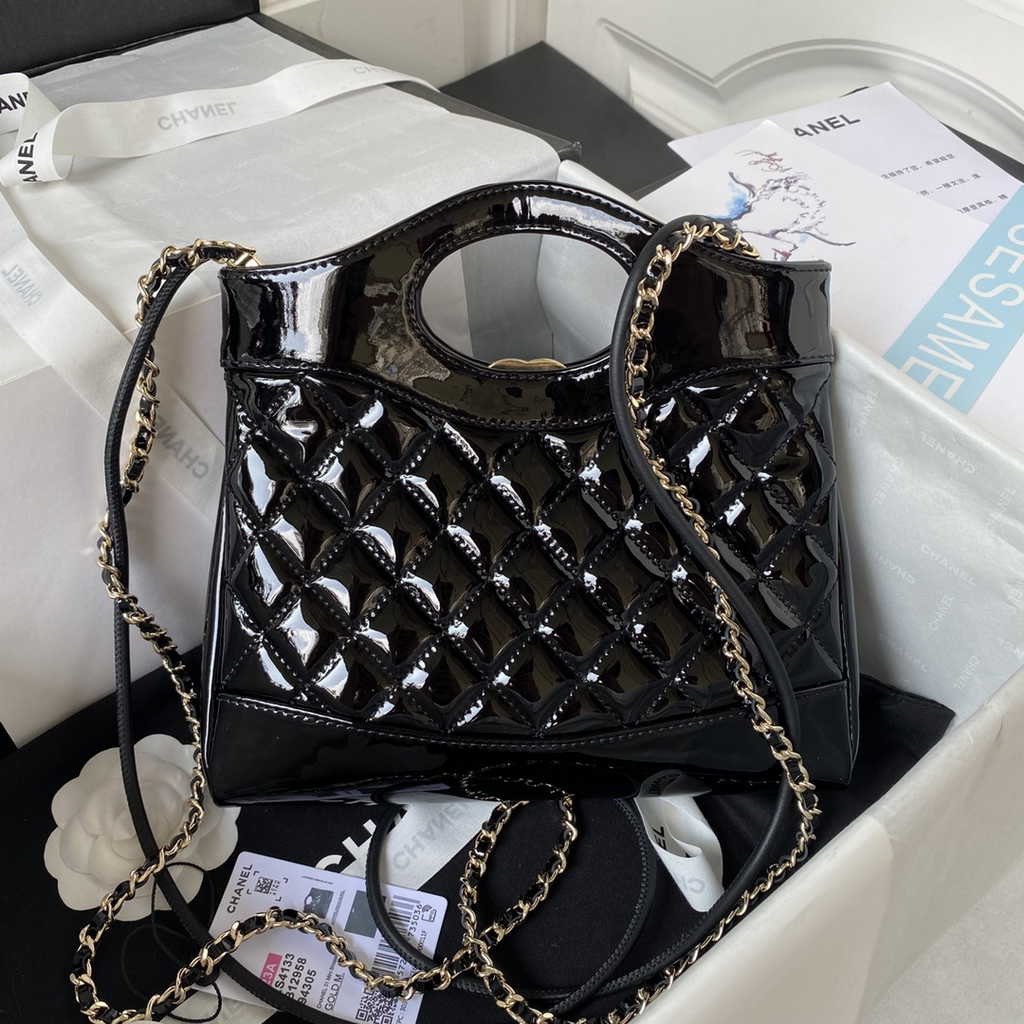 Chanel 31 mini shopping bag AS4133 Black Patent calfskin