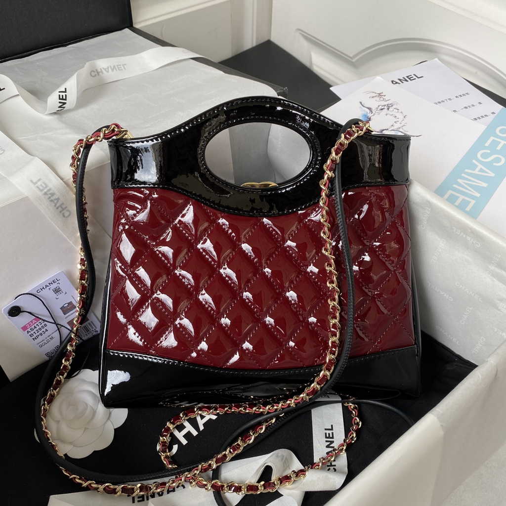 Chanel 31 mini shopping bag AS4133 Burgundy Black Patent calfskin