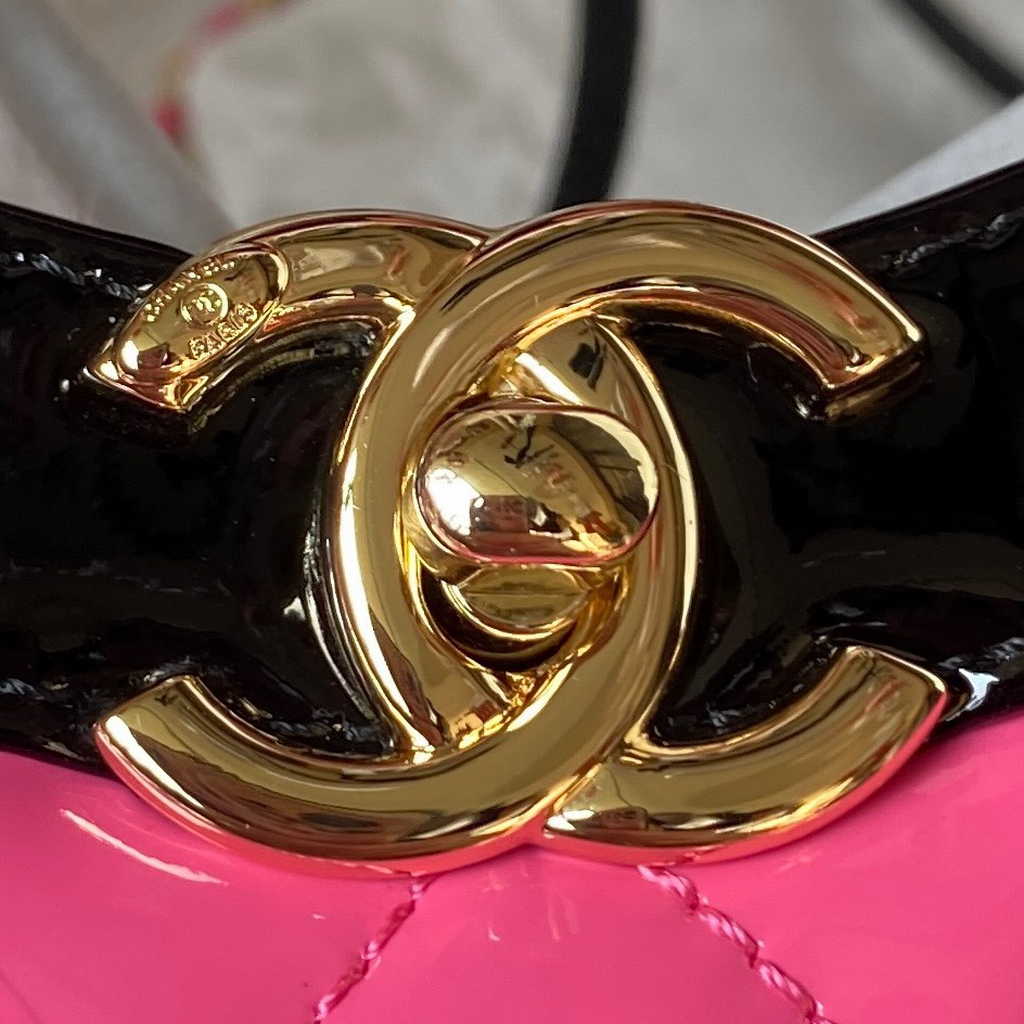 Chanel 31 mini shopping bag AS4133 Pink Black Patent calfskin