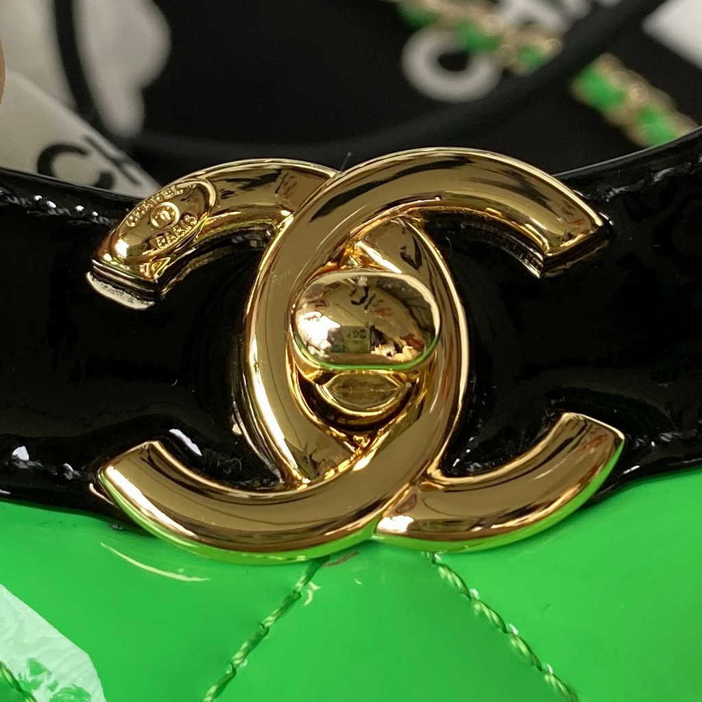 Chanel 31 mini shopping bag AS4133 Green Black Patent calfskin
