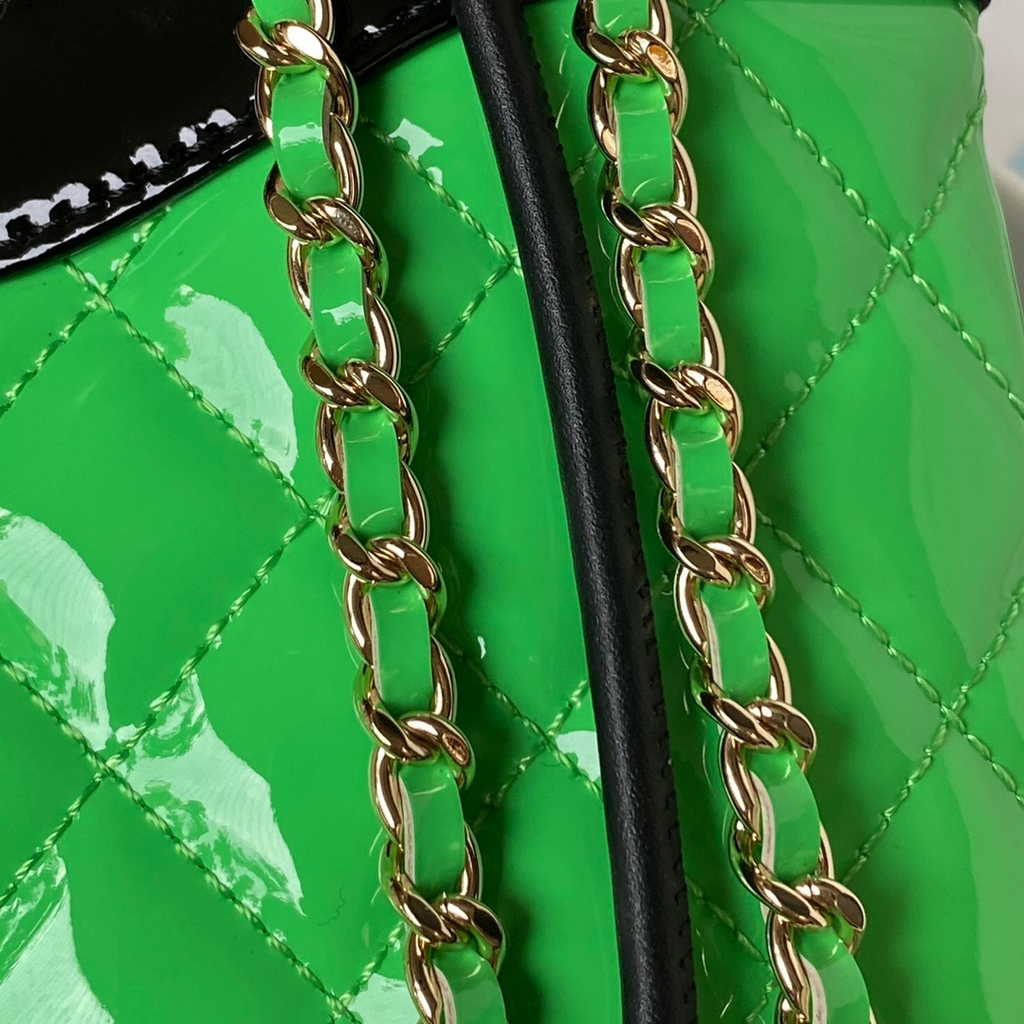 Chanel 31 mini shopping bag AS4133 Green Black Patent calfskin