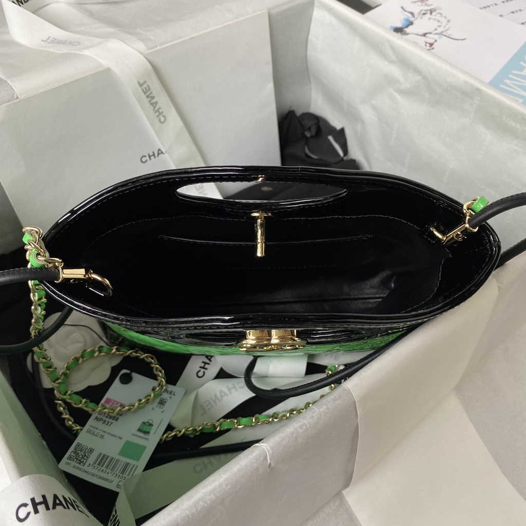 Chanel 31 mini shopping bag AS4133 Green Black Patent calfskin