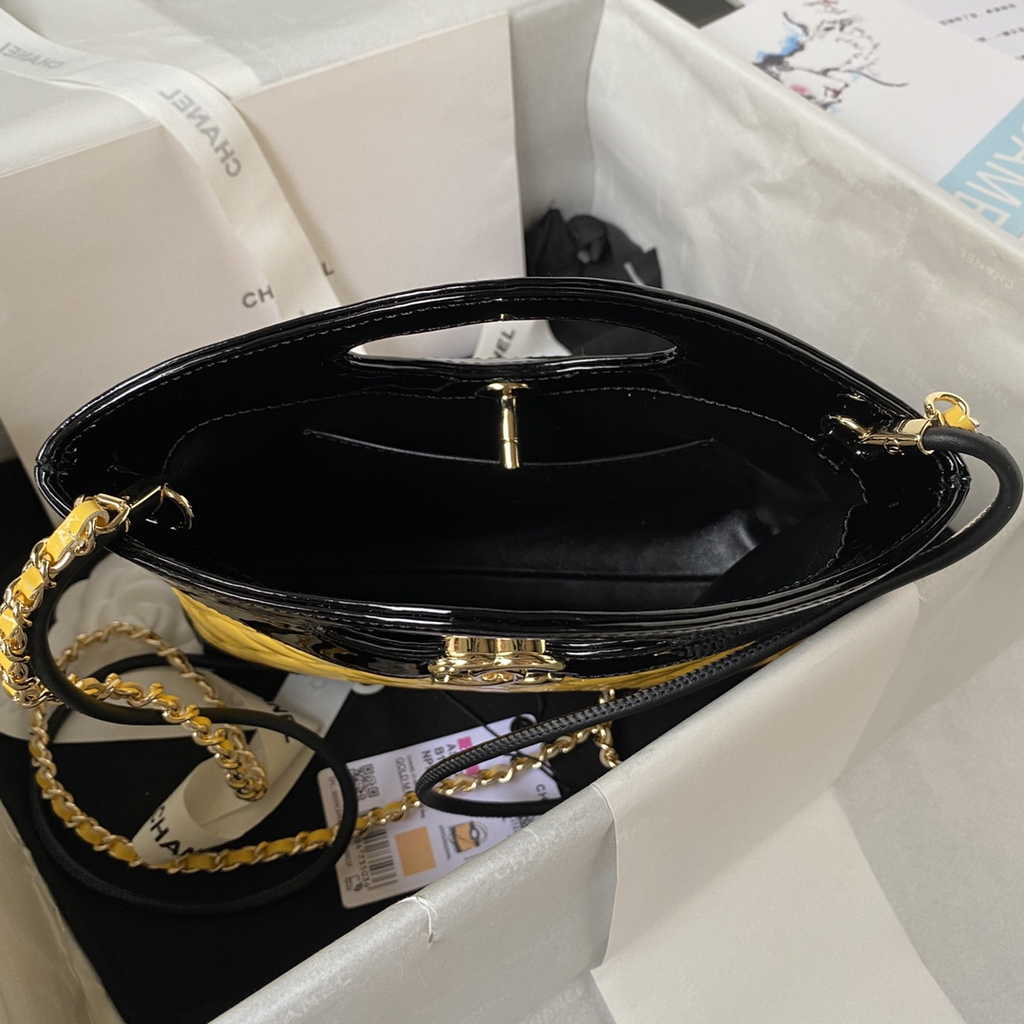 Chanel 31 mini shopping bag AS4133 Yellow Black Patent calfskin
