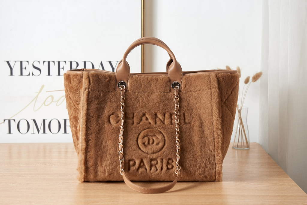 Chanel 66941 Large Shopping Bag Wool Tweed Brown