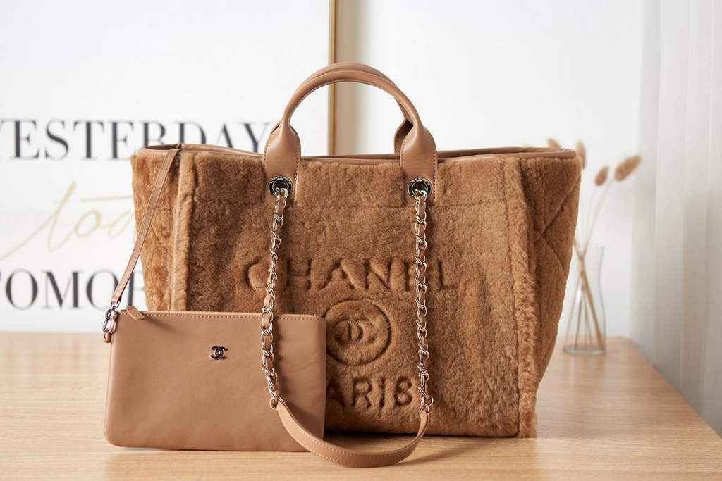 Chanel 66941 Large Shopping Bag Wool Tweed Brown