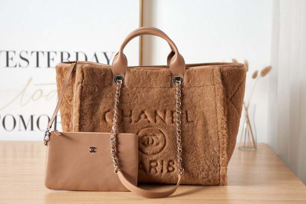 Chanel 66941 Large Shopping Bag Wool Tweed Brown