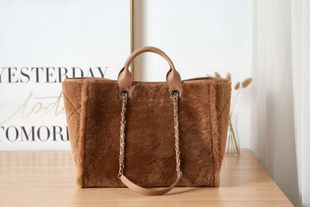Chanel 66941 Large Shopping Bag Wool Tweed Brown
