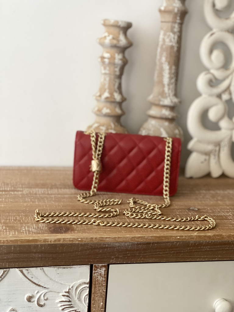 Chanel 81224 Mini Shoulder Bag Lambskin In Red