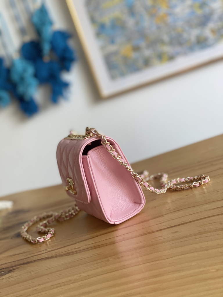 Chanel 88631 Mini Shoulder Bag Lambskin In Pink