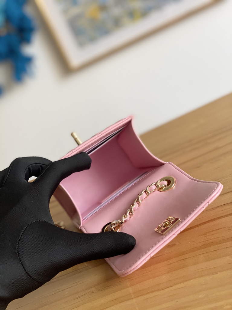 Chanel 88631 Mini Shoulder Bag Lambskin In Pink