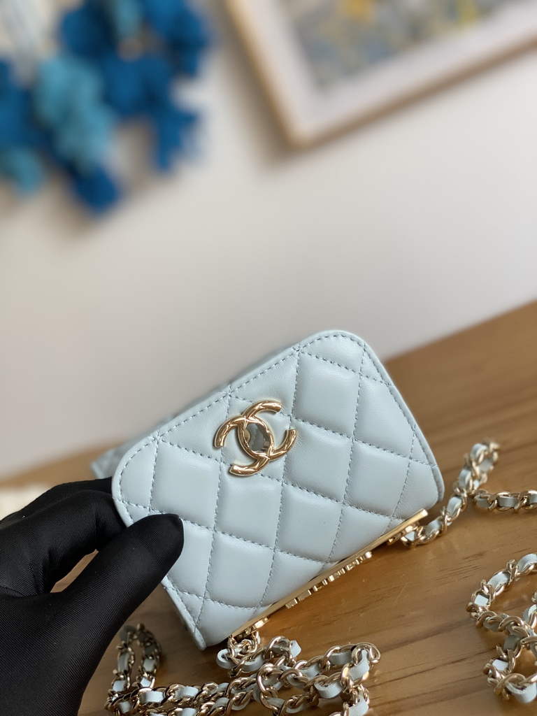 Chanel 88631 Mini Shoulder Bag Lambskin In Blue