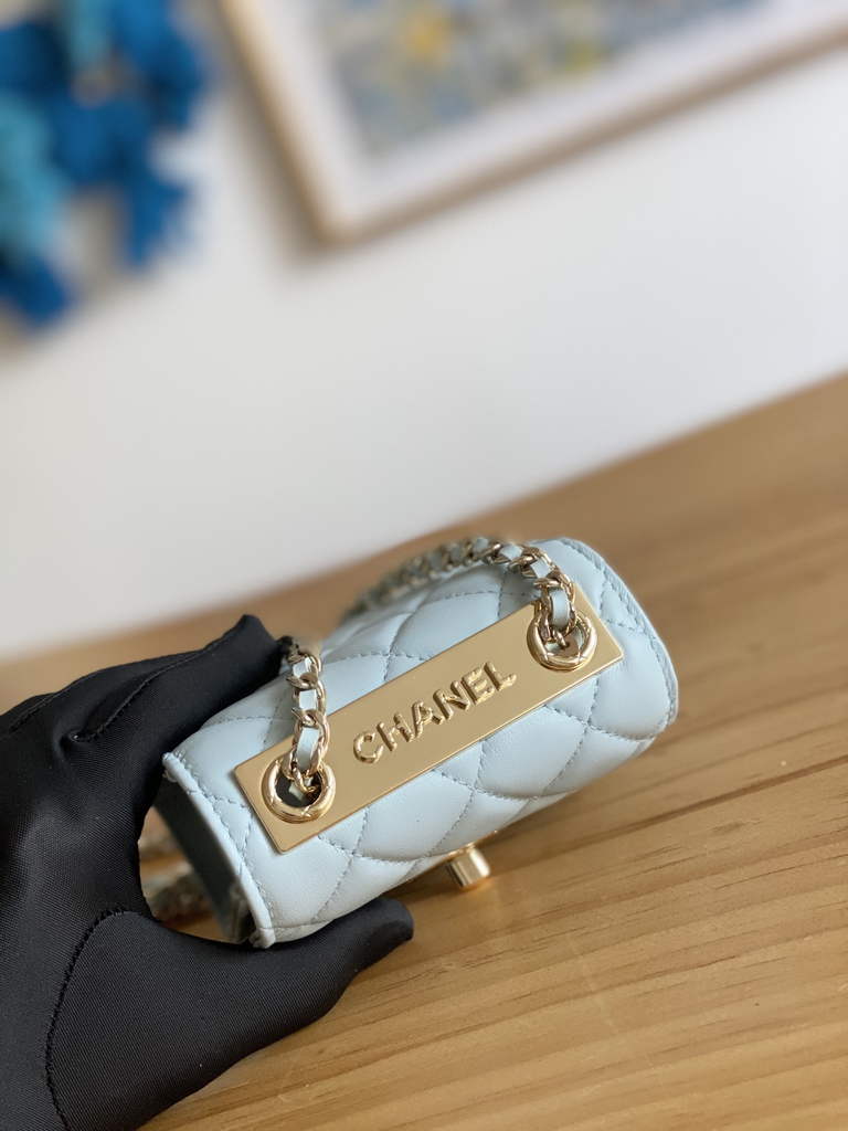 Chanel 88631 Mini Shoulder Bag Lambskin In Blue