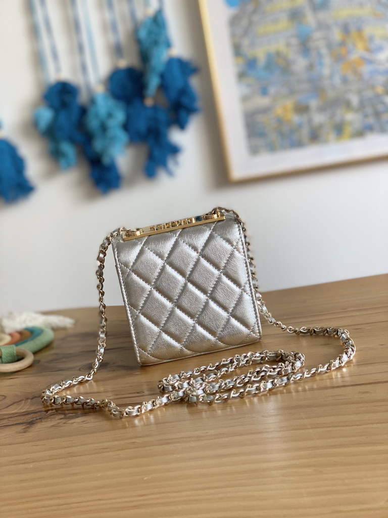 Chanel 88631 Mini Shoulder Bag Lambskin In Silver